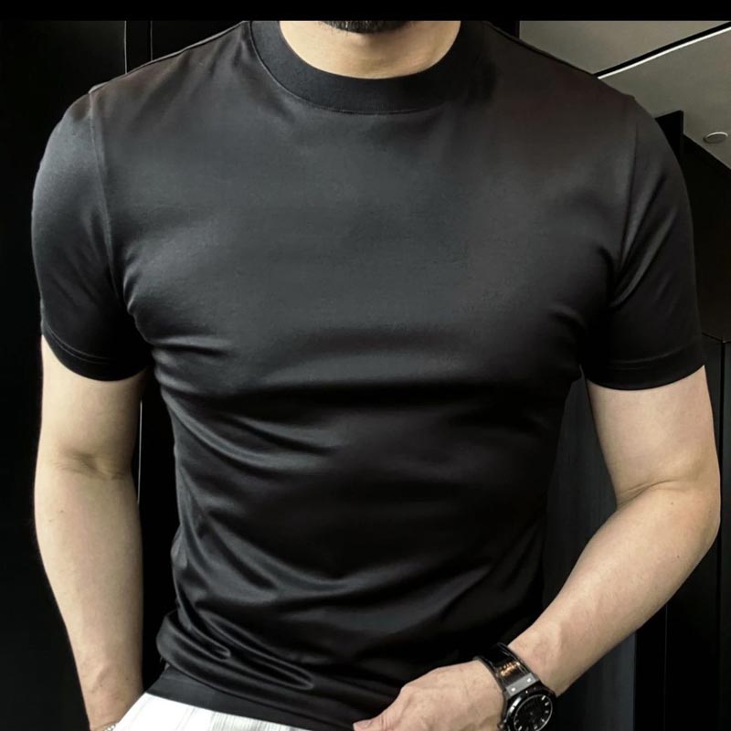 Men's Mercerized Breathable Ice Silk Short-sleeve T-shirt - Black | SAVINTARI