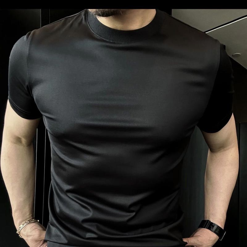Men's Mercerized Breathable Ice Silk Short-sleeve T-shirt - Black | SAVINTARI