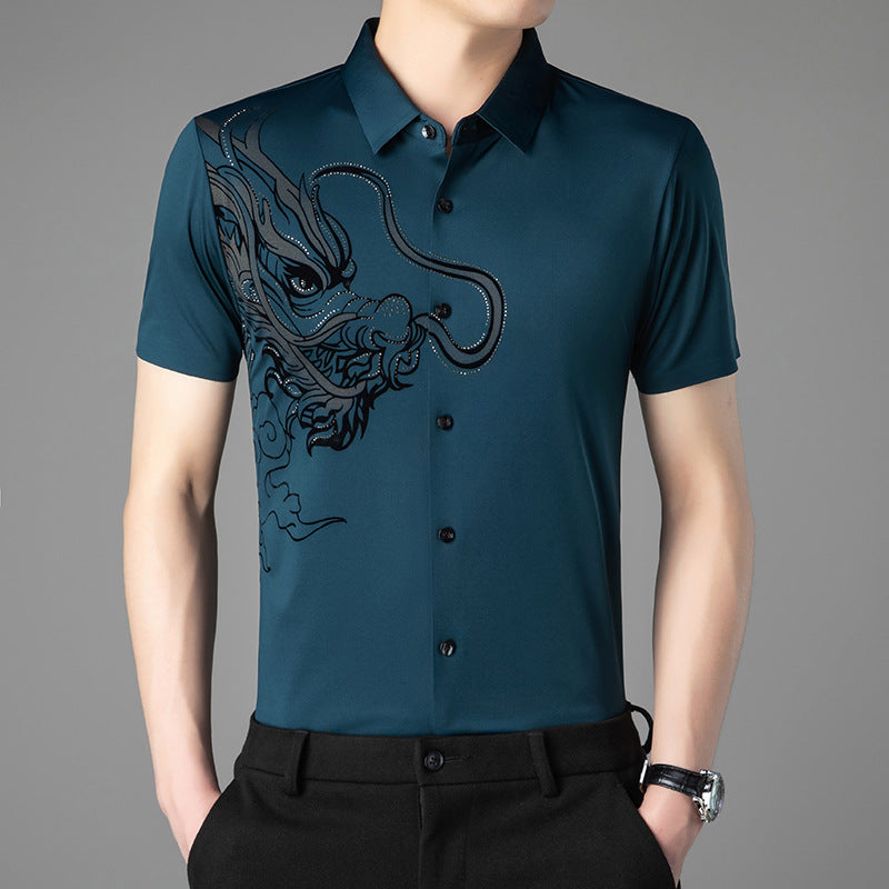 Men's Business Casual Ice Silk Short Sleeve Shirt - Blue | SAVINTARI