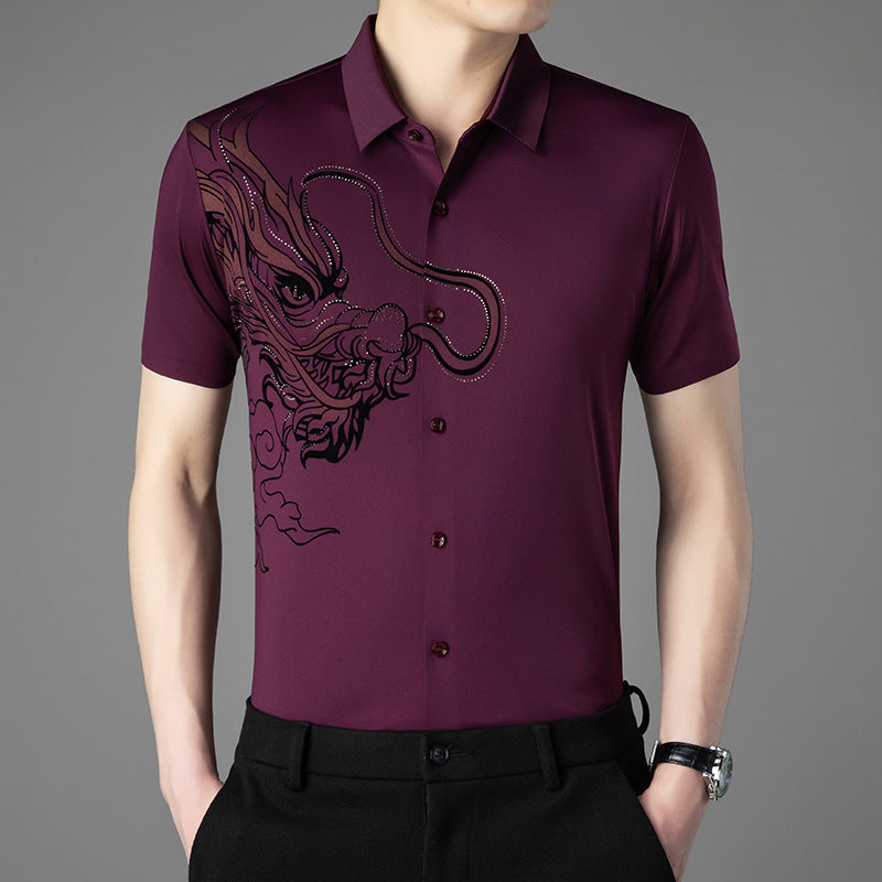Men's Business Casual Ice Silk Short Sleeve Shirt - Blue | SAVINTARI