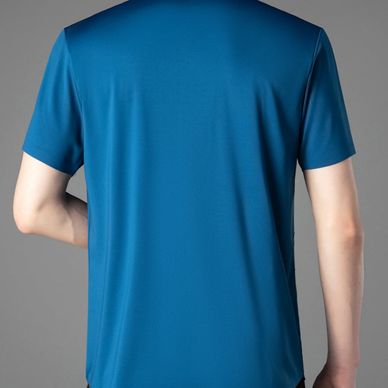 Men's Business Casual Ice Silk Short Sleeve Shirt - Blue | SAVINTARI