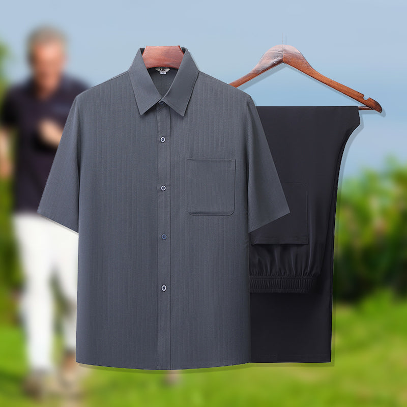 Men's Summer Cooling Cozy Suit for Middle-Aged Man - Dark Gray | SAVINTARI