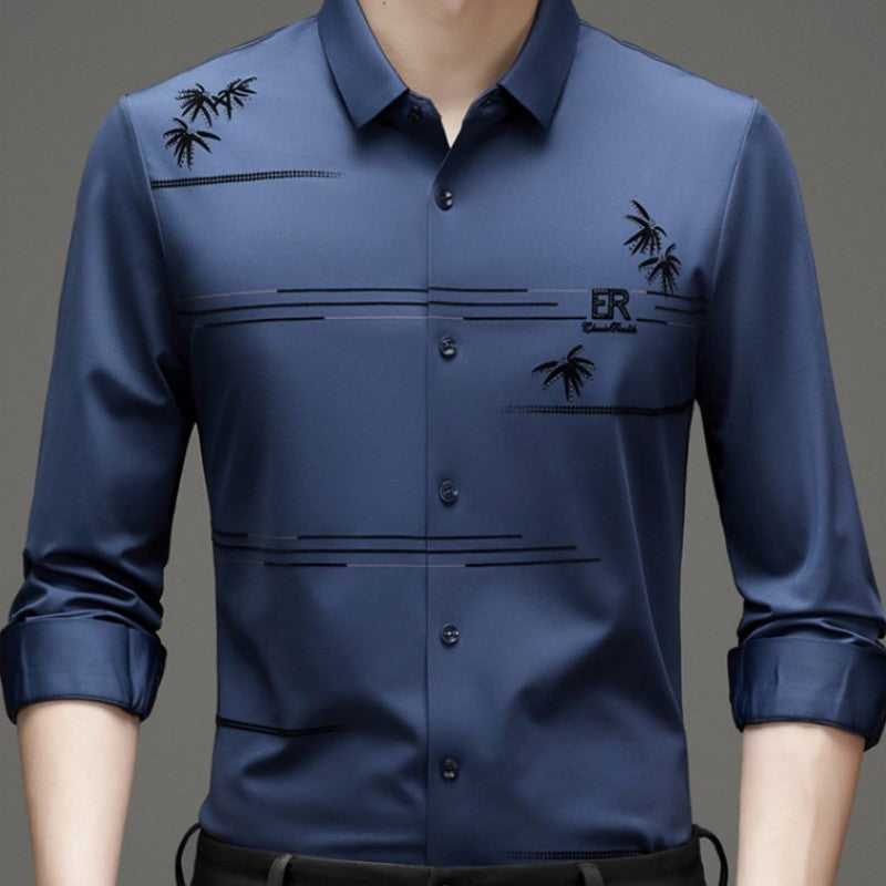 Men's Casual Trendy Printed Long Sleeve Shirt - Gray | SAVINTARI