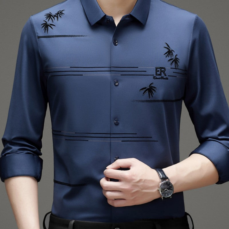 Men's Casual Trendy Printed Long Sleeve Shirt - Gray | SAVINTARI