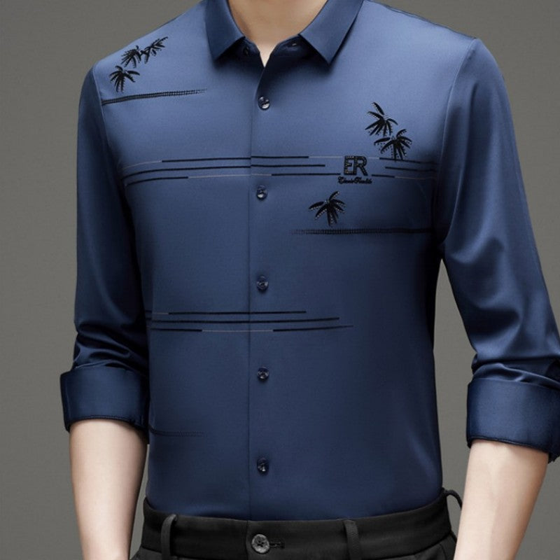 Men's Casual Trendy Printed Long Sleeve Shirt - Gray | SAVINTARI