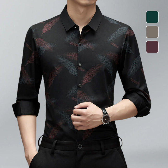 Men's Business Casual Printed Long-Sleeved Shirt - Red | Seasonal Shirt | SAVINTARI