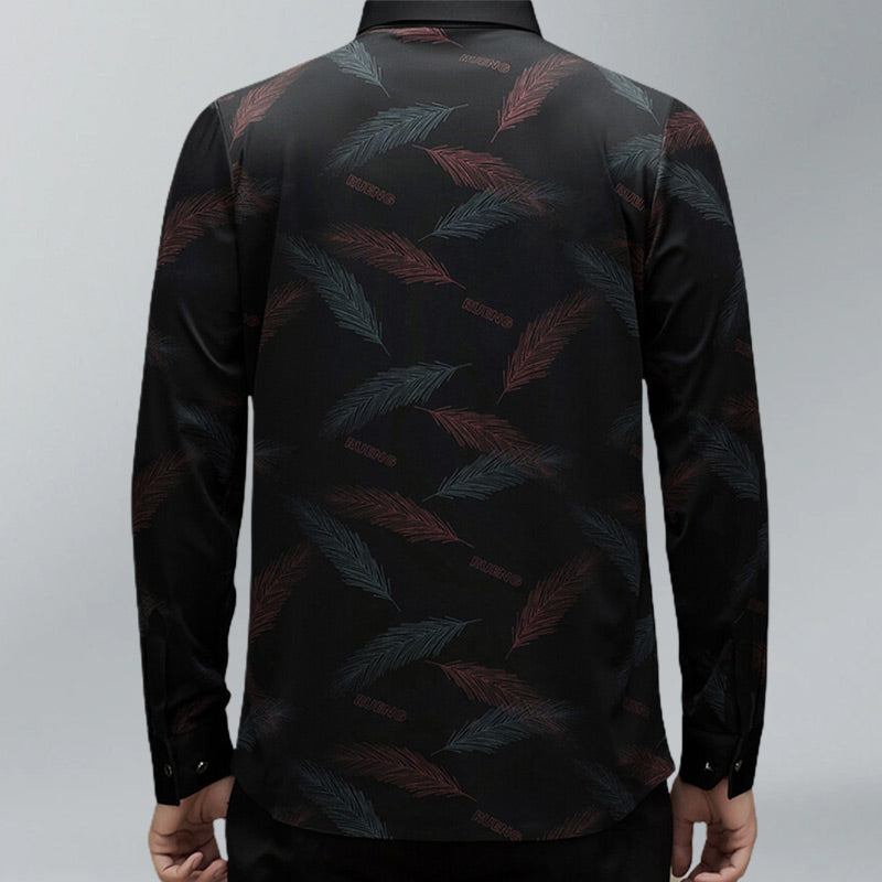 Men's Business Casual Printed Long-Sleeved Shirt - Red | SAVINTARI