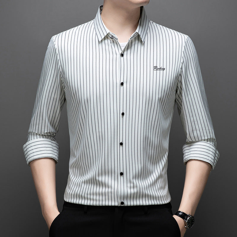 Men's Classic Striped Shirt - White | SAVINTARI