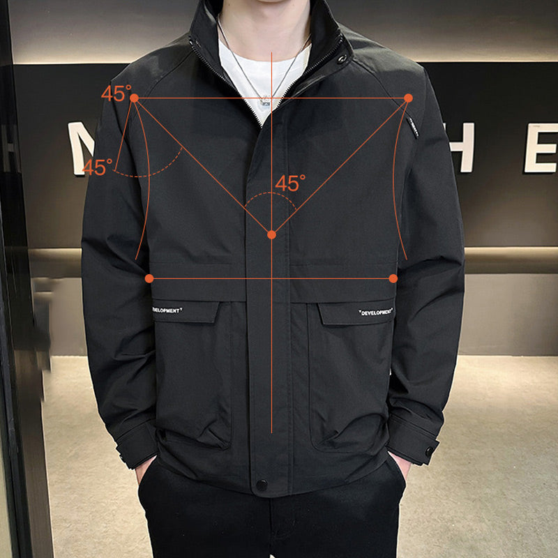 Men's Stylish Full Zip Jacket with Pockets - Black | SAVINTARI