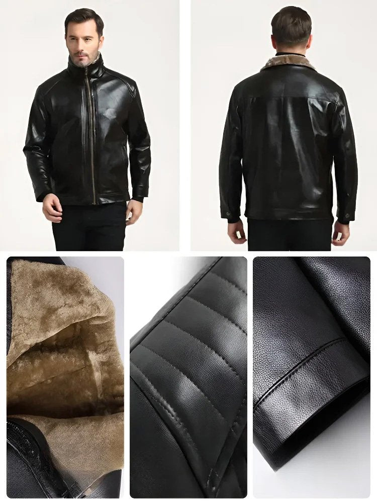 Men's Men‘s Quilted Faux Leather Jacket - Black | SAVINTARI