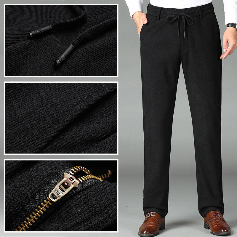 Men's Nice Gift! Thickened Elastic Waist Corduroy Pants - Black | SAVINTARI