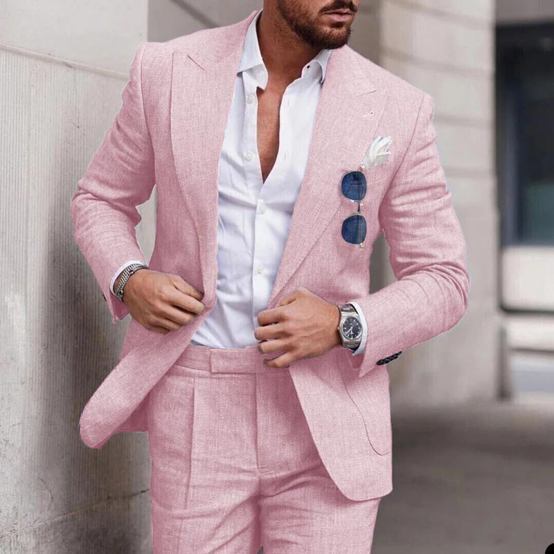 Men's Breathable Linen Formal Suit Blazer and Pants 2-piece Set - Khaki | SAVINTARI