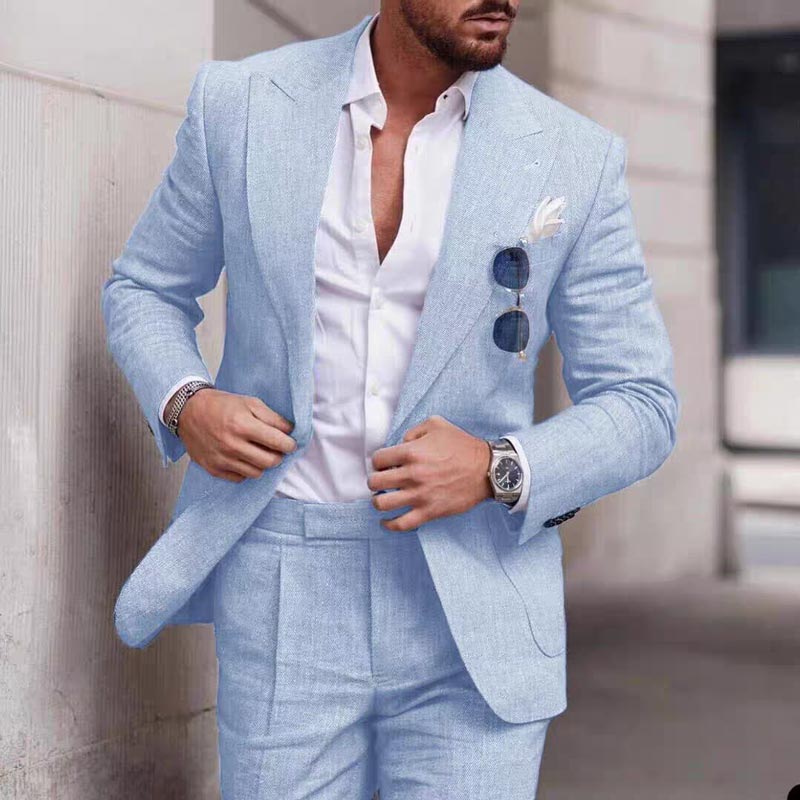 Men's Breathable Linen Formal Suit Blazer and Pants 2-piece Set - Khaki | SAVINTARI