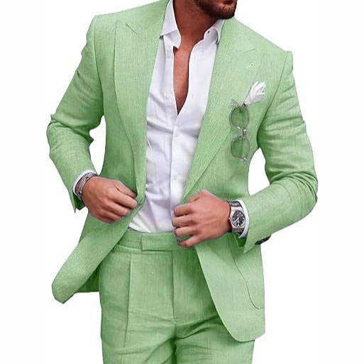 Men's Breathable Linen Formal Suit Blazer and Pants 2-piece Set - Khaki | SAVINTARI