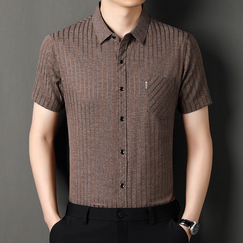 Men's Classic Striped Short Sleeve Button-Up Shirt - Red | SAVINTARI