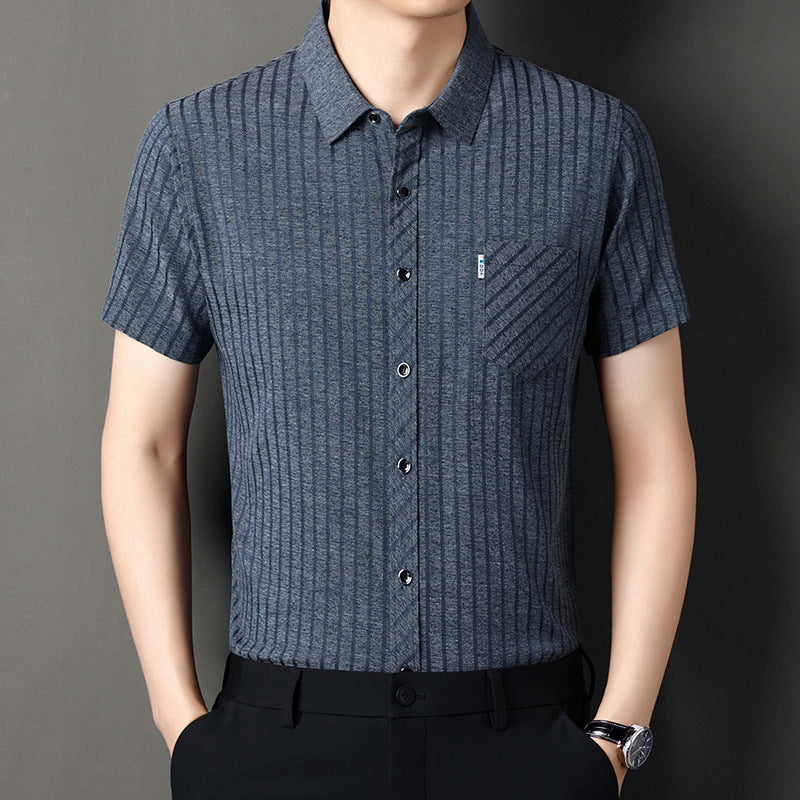 Men's Classic Striped Short Sleeve Button-Up Shirt - Red | SAVINTARI