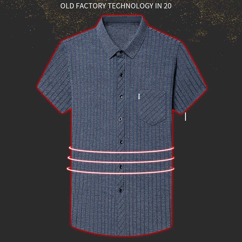 Men's Classic Striped Short Sleeve Button-Up Shirt - Red | SAVINTARI