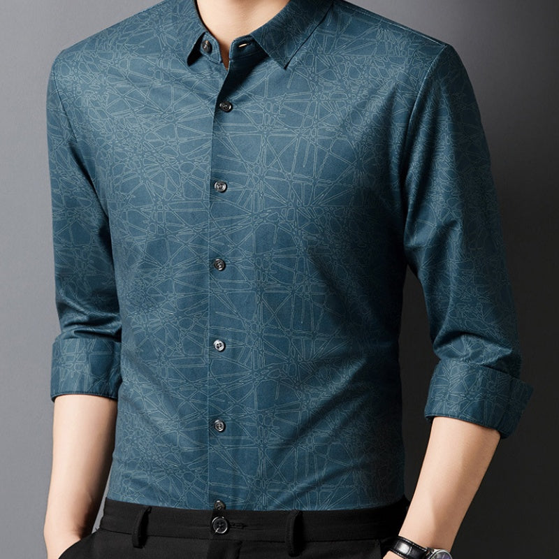Men's Stylish Printed Lightweight Long-Sleeve Shirt - Black | SAVINTARI