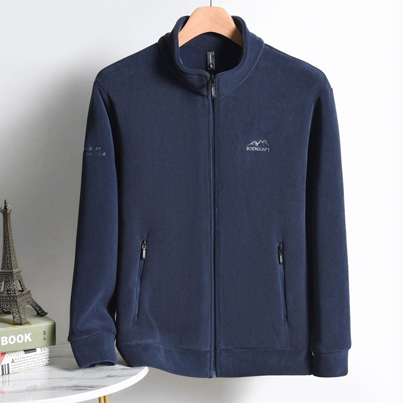 Men's Free Shipping Soft Thickened Warm Full Zipper Jacket - Black | SAVINTARI
