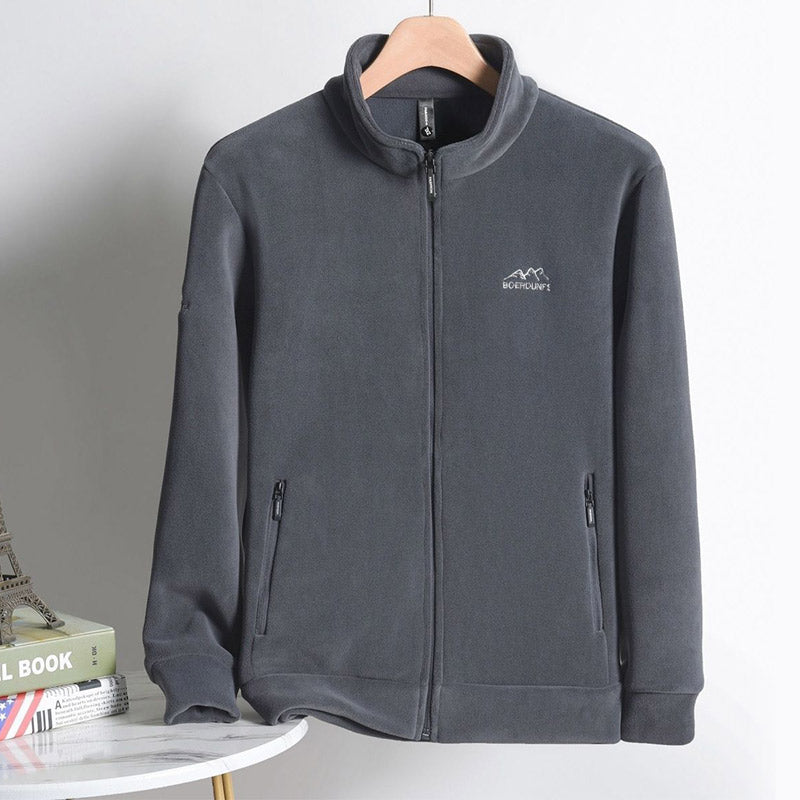 Men's Free Shipping Soft Thickened Warm Full Zipper Jacket - Black | SAVINTARI