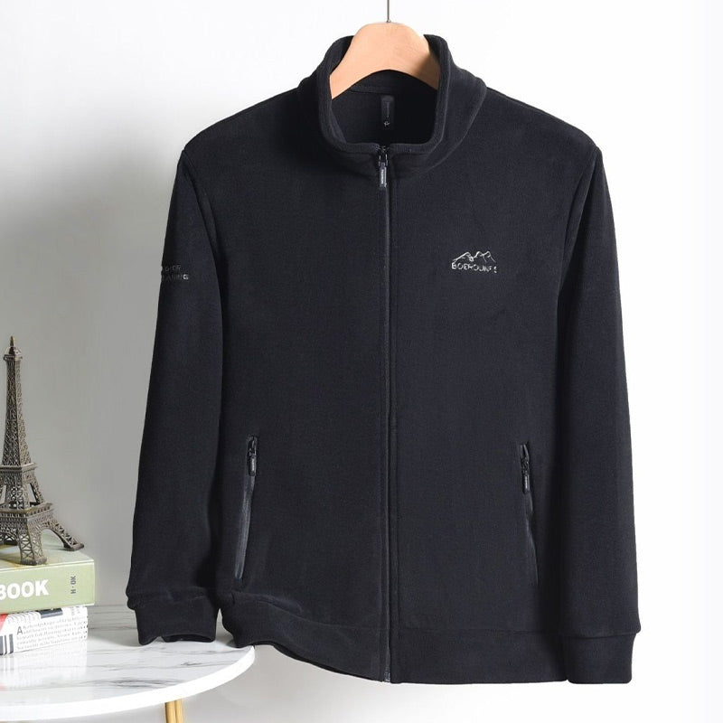 Men's Free Shipping Soft Thickened Warm Full Zipper Jacket - Black | SAVINTARI