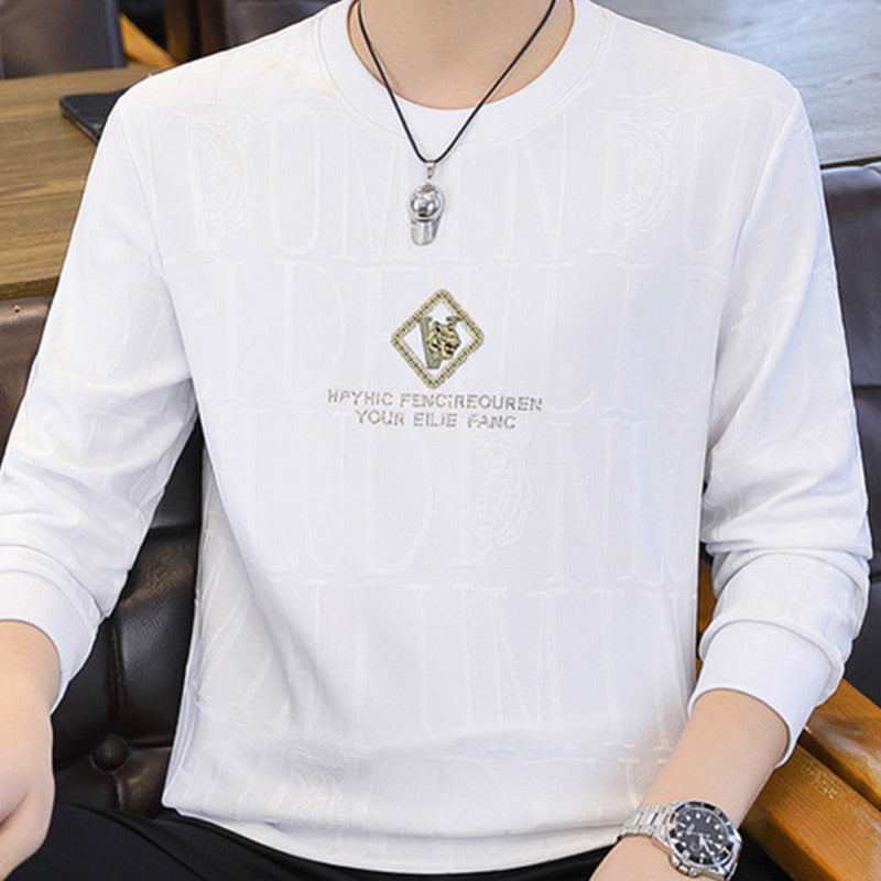 Men's Casual Crewneck Sweatshirt - Soft & Highly Stretchy - White | SAVINTARI