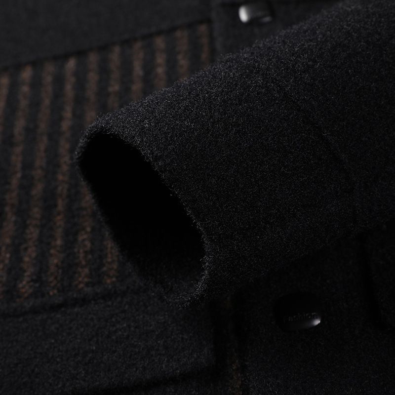 Men's Casual Button Tweed Jacket with Lapel Collar - Black Caramel | SAVINTARI