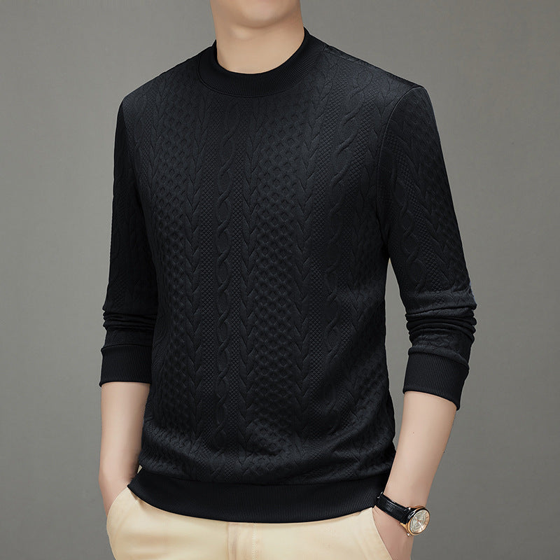 Men's Cable Knit Pullover Sweater（50 - Black | SAVINTARI
