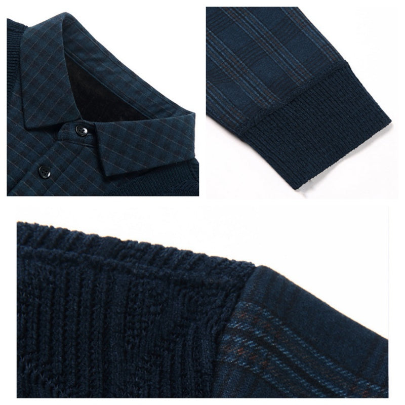 Men's New Arrival Fake Two Piece Lapel Knitted Sweater - Black-Grey | SAVINTARI
