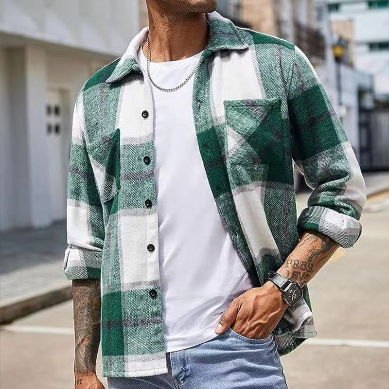 Men's Casual Thickened Warm Plaid Jacket（50 - Khaki | SAVINTARI