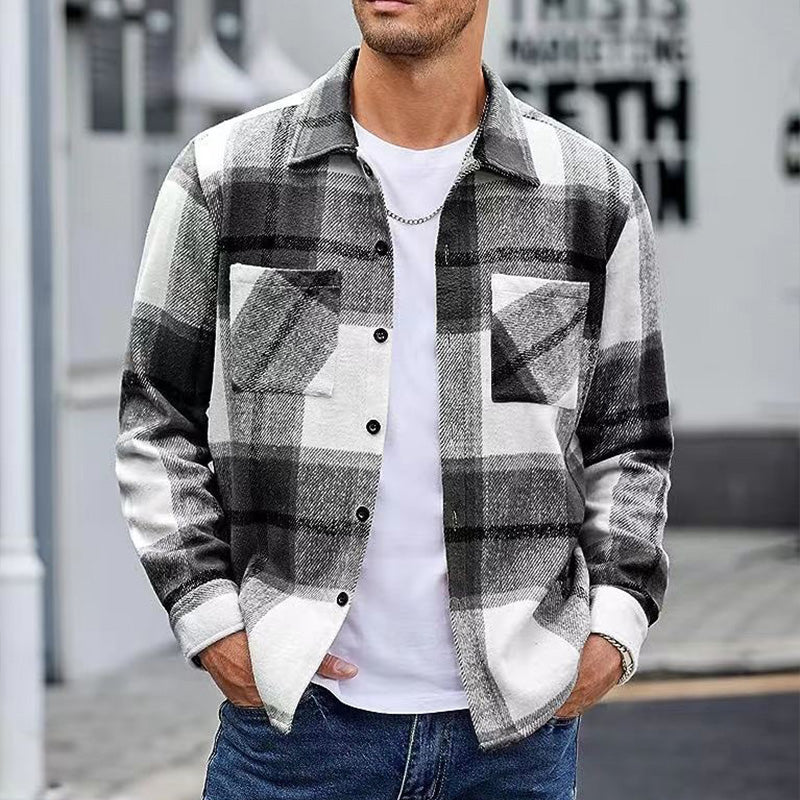 Men's Casual Thickened Warm Plaid Jacket（50 - Khaki | SAVINTARI