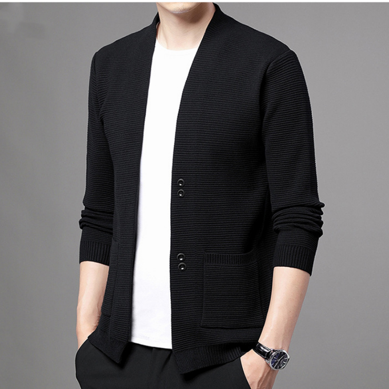 Men's Comfortable Knit Jacket with Buttons（50 - Gray | SAVINTARI