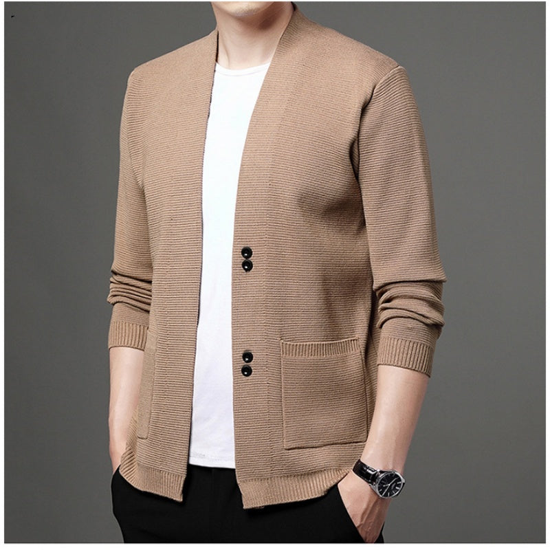 Men's Comfortable Knit Jacket with Buttons（50 - Gray | SAVINTARI