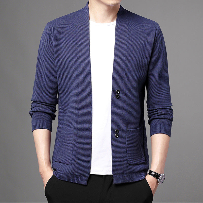 Men's Comfortable Knit Jacket with Buttons（50 - Gray | SAVINTARI