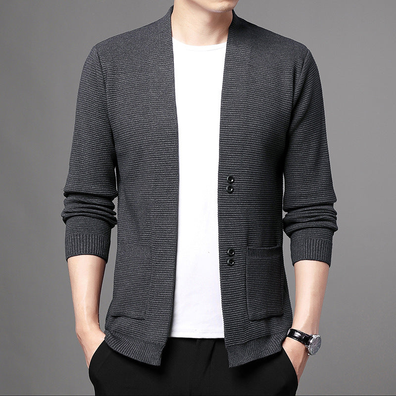 Men's Comfortable Knit Jacket with Buttons（50 - Gray | SAVINTARI