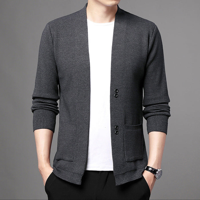 Men's Comfortable Knit Jacket with Buttons - Gray | Light Jacket Layer | SAVINTARI