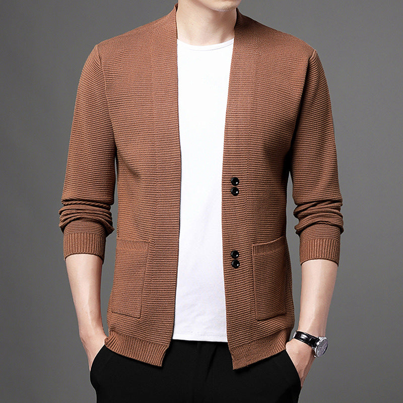 Men's Comfortable Knit Jacket with Buttons（50 - Gray | SAVINTARI
