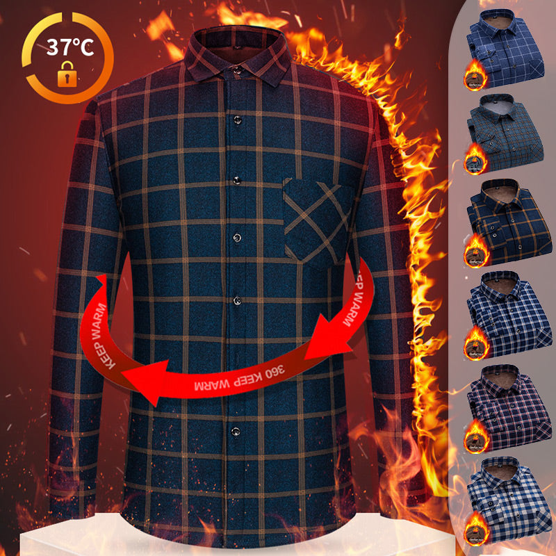 Men's Lined Button-Down Plaid Shirt（50 - Blue and Brown | SAVINTARI