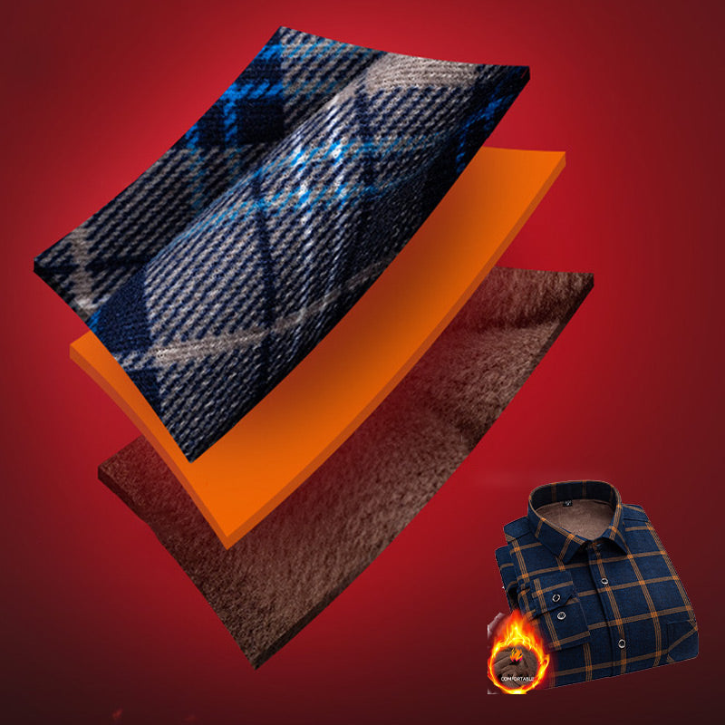 Men's Lined Button-Down Plaid Shirt（50 - Blue and Brown | SAVINTARI