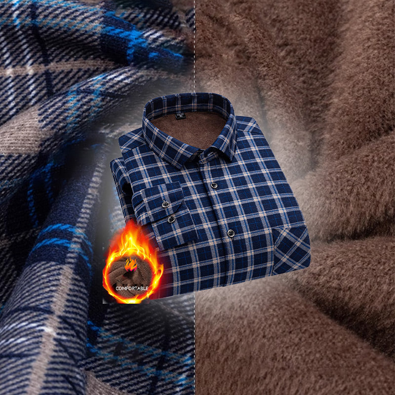 Men's Lined Button-Down Plaid Shirt（50 - Blue and Brown | SAVINTARI