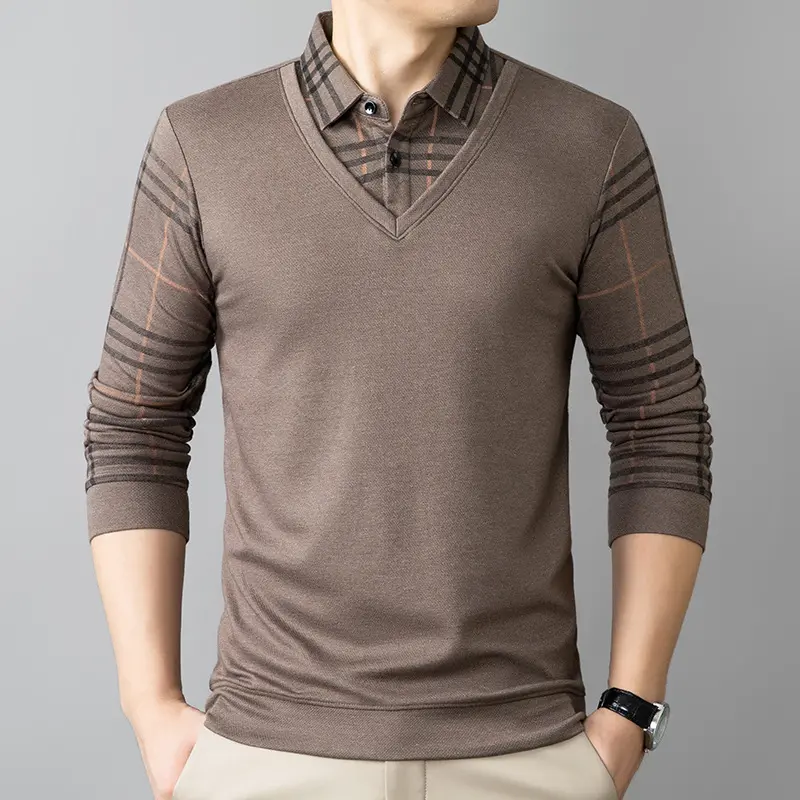Men's Lapel Faux Two-Piece Warm Top（50 - Black | SAVINTARI