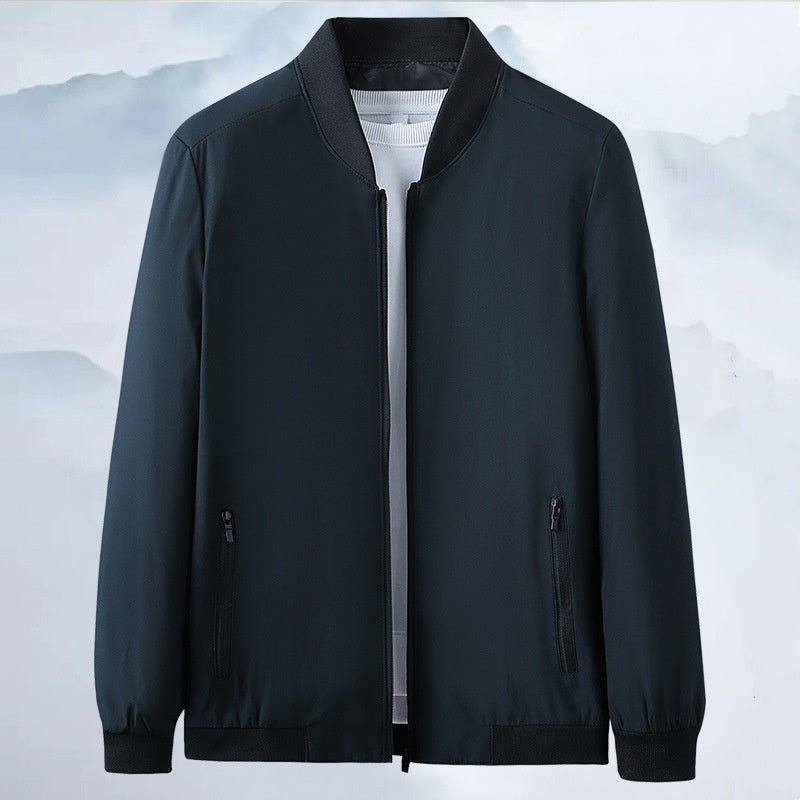 Men's Casual Lightweight Full-Zip Jacket with Pockets - Navy | SAVINTARI