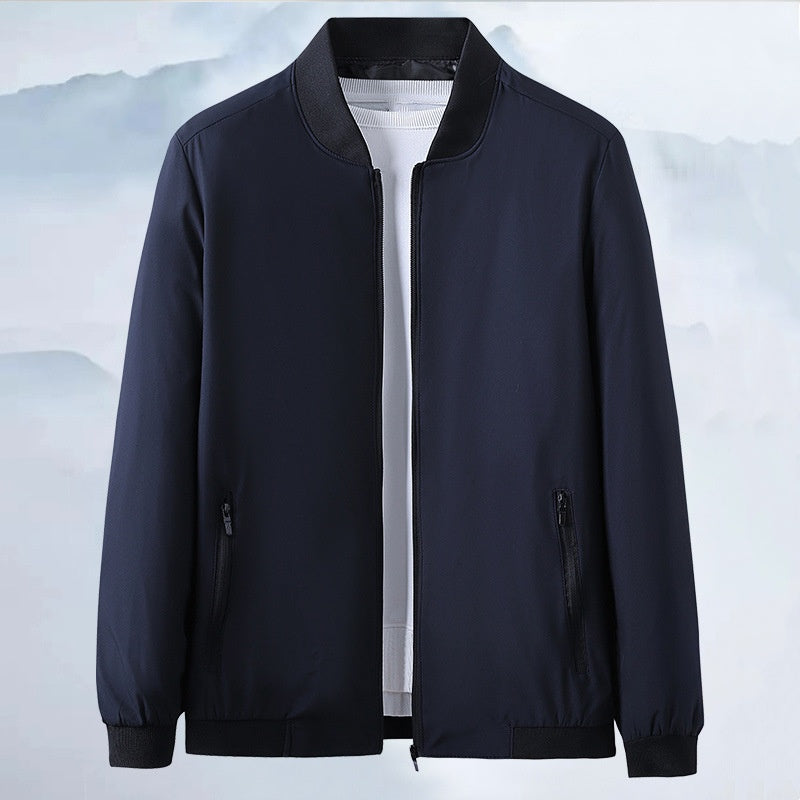 Men's Casual Lightweight Full-Zip Jacket with Pockets - Navy | SAVINTARI