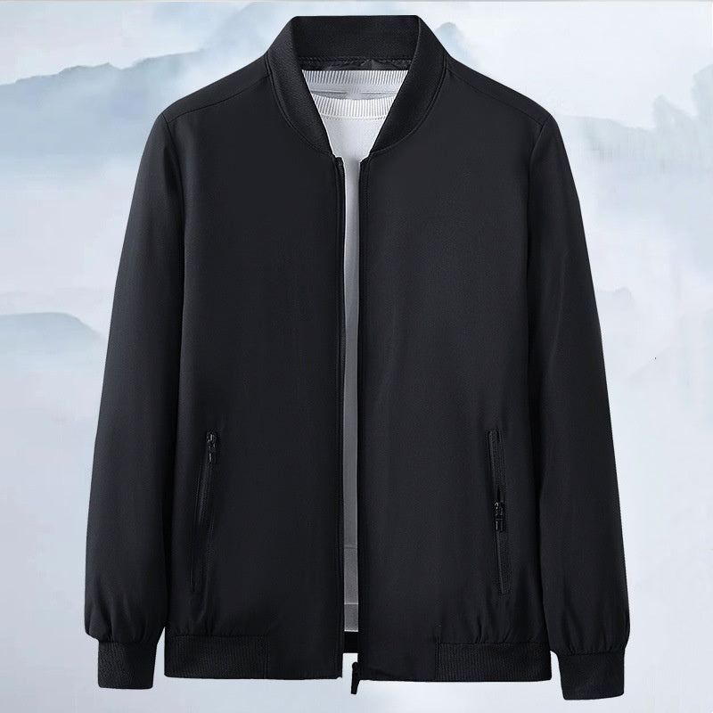 Men's Casual Lightweight Full-Zip Jacket with Pockets - Navy | SAVINTARI