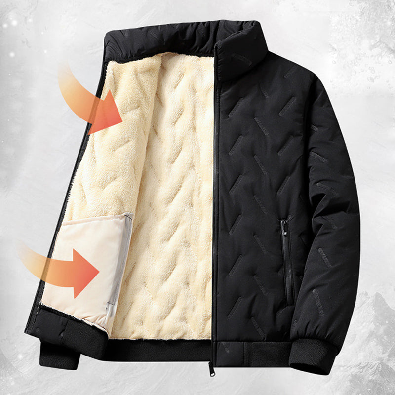 Men's ️Winter-Specials ️ Quilted Winter Jacket with Fleece Lining - Black | SAVINTARI