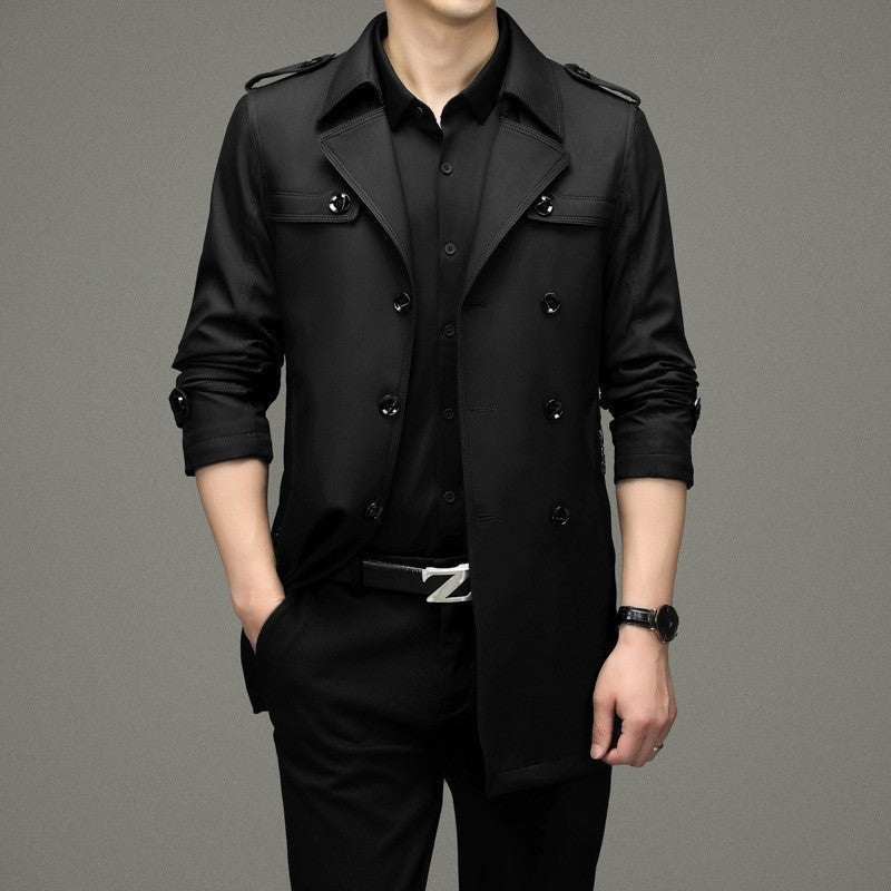 Men's Double Breasted Windbreaker Jacket（50 - Navy | SAVINTARI