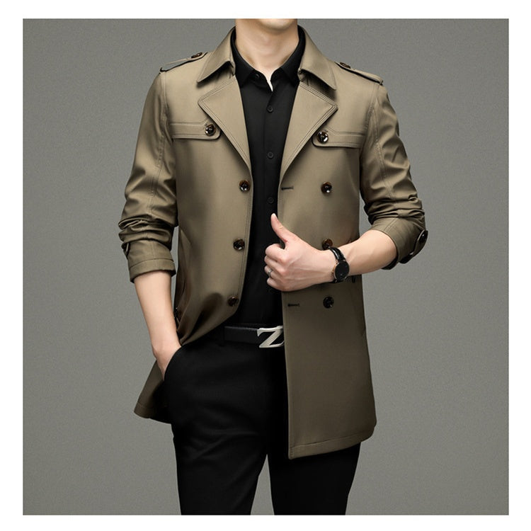 Men's Double Breasted Windbreaker Jacket（50 - Navy | SAVINTARI