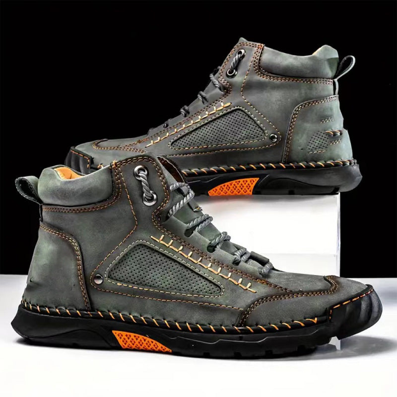 Men's Hot Sale Stylish Hand-Stitched Flat Sole Boots - Khaki | SAVINTARI