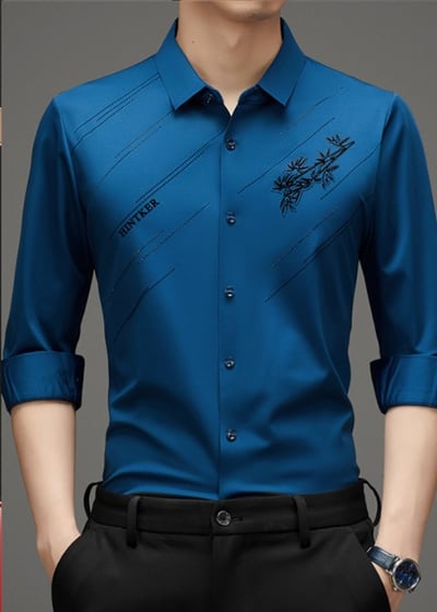 Men's Warm Anti-wrinkle Non-iron High Elasticity Padded Lined Shirt - Black | SAVINTARI
