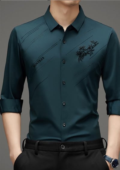 Men's Warm Anti-wrinkle Non-iron High Elasticity Padded Lined Shirt - Black | SAVINTARI